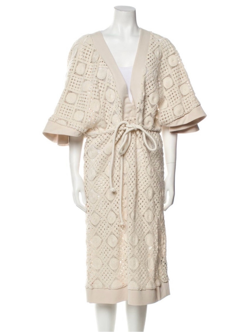 Andrea Iyamah Cream Crochet Midi Dress with Tie Waist - Picture 2 of 4